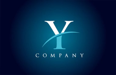 Mavi ve beyaz renkli şirket için Y alfabesi harfi logo simgesi. İş ve şirket için basit bir salto tasarımı