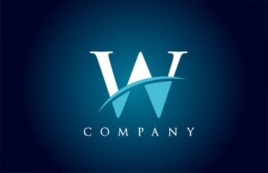 Mavi ve beyaz renkli şirket için W alfabesi harfi logo simgesi. İş ve şirket için basit bir salto tasarımı
