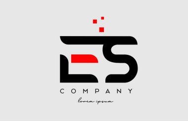 Siyah kırmızı ES E S alfabe harfi simge kombinasyonu. Şirket ve iş için tasarım