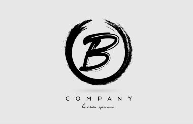 Grunge B alfabe harf simgesi simgesi. Şirket ve iş dünyası için dairesel siyah beyaz renkler içeren klasik tasarım