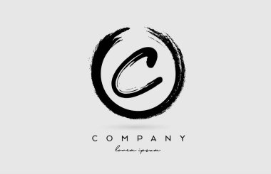 Grunge C alfabe harf simgesi simgesi. Şirket ve iş dünyası için dairesel siyah beyaz renkler içeren klasik tasarım