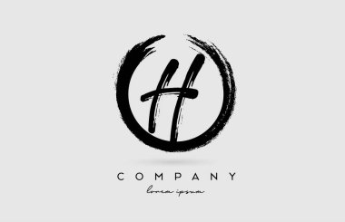 Grunge H alfabe harfi logo simgesi. Şirket ve iş dünyası için dairesel siyah beyaz renkler içeren klasik tasarım