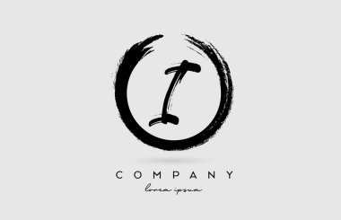 Grunge I alfabe harfi simgesi. Şirket ve iş dünyası için dairesel siyah beyaz renkler içeren klasik tasarım