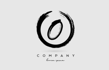 grunge O alfabe harf simgesi simgesi. Şirket ve iş dünyası için dairesel siyah beyaz renkler içeren klasik tasarım