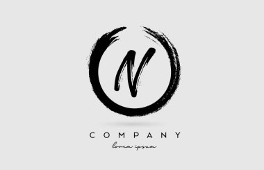 Grunge N alfabe harfi simgesi. Şirket ve iş dünyası için dairesel siyah beyaz renkler içeren klasik tasarım