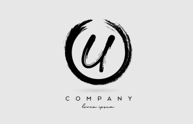 Grunge U alfabe harfleri simgesi. Şirket ve iş dünyası için dairesel siyah beyaz renkler içeren klasik tasarım