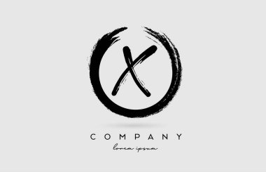 Grunge X alfabe harfi simgesi. Şirket ve iş dünyası için dairesel siyah beyaz renkler içeren klasik tasarım