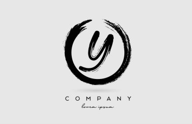 Grunge Y alfabe harf simgesi simgesi. Şirket ve iş dünyası için dairesel siyah beyaz renkler içeren klasik tasarım