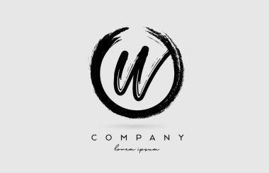 Grunge W alfabe harfi logo simgesi. Şirket ve iş dünyası için dairesel siyah beyaz renkler içeren klasik tasarım