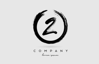2 numaralı grunge logo simgesi. Çemberli beyaz ve siyah renkli iş ve şirket için klasik tasarım