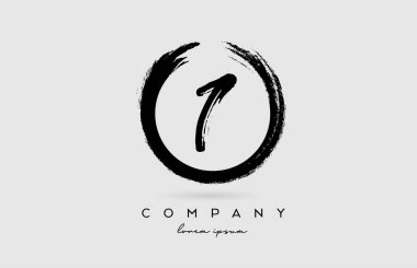 1 numaralı grunge logo simgesi. Çemberli beyaz ve siyah renkli iş ve şirket için klasik tasarım