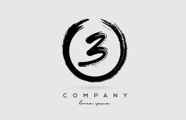 3 numaralı grunge logo simgesi. Çemberli beyaz ve siyah renkli iş ve şirket için klasik tasarım