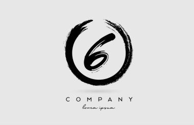 6 numaralı grunge logo simgesi. Çemberli beyaz ve siyah renkli iş ve şirket için klasik tasarım