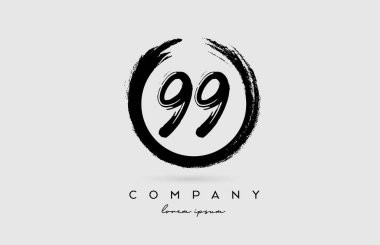 99 numaralı grunge logo simgesi. Çemberli beyaz ve siyah renkli iş ve şirket için klasik tasarım