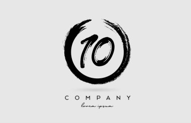 10 numaralı grunge logo simgesi. Çemberli beyaz ve siyah renkli iş ve şirket için klasik tasarım