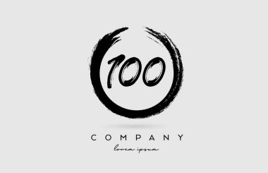100 numaralı grunge logo simgesi. Çemberli beyaz ve siyah renkli iş ve şirket için klasik tasarım