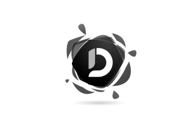 D alfabesi harfi logo simgesi. Şirket ve iş için kırık sıçramalı siyah beyaz şablon tasarımı