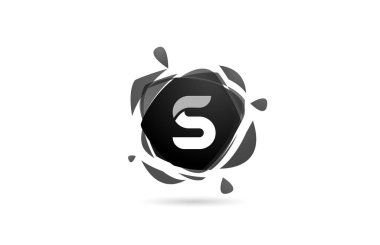S alfabesi harfi logo simgesi. Şirket ve iş için kırık sıçramalı siyah beyaz şablon tasarımı