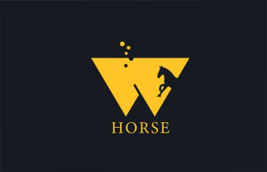 İçinde aygır şekilli W sarı at alfabesi harfi simgesi. İş ve şirket için yaratıcı tasarım