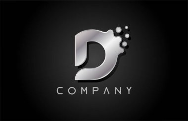 Kabarcık şekilli D metalik gri harf logosu. İş ve şirket için yaratıcı alfabe tasarımı
