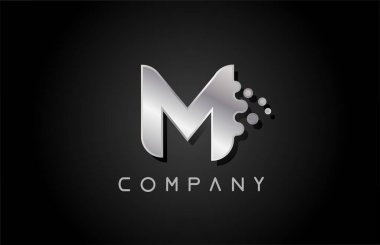 Kabarcık şekilli M metalik gri harf logosu. İş ve şirket için yaratıcı alfabe tasarımı