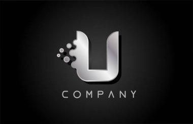Kabarcık şekilli U metalik gri harf logosu. İş ve şirket için yaratıcı alfabe tasarımı