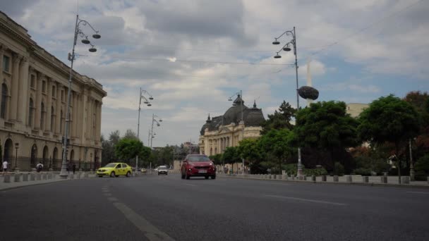 Video Bucharest National Central University Library Building Statue King Carol — Stock Video