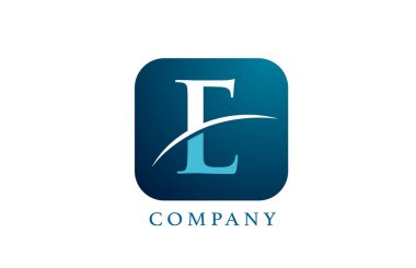 Şirket ve şirket için E mavi alfabe harfi logosu. Yuvarlak kare dizaynlı. Uygulama ya da düğme simgesi olarak kullanılabilir