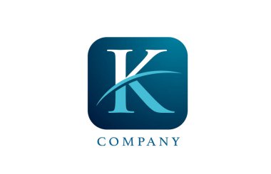 Şirket ve şirket için K mavi alfabe harfi logosu. Yuvarlak kare dizaynlı. Uygulama ya da düğme simgesi olarak kullanılabilir
