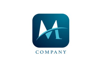 Şirket ve şirket için M mavi alfabe harfi logosu. Yuvarlak kare dizaynlı. Uygulama ya da düğme simgesi olarak kullanılabilir
