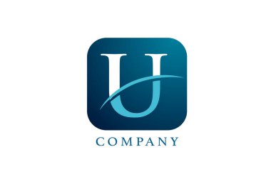 Şirket ve şirket için U mavi alfabe harfi logosu. Yuvarlak kare dizaynlı. Uygulama ya da düğme simgesi olarak kullanılabilir