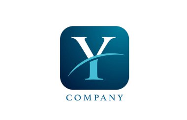 Şirket ve şirket için Y mavi alfabe harfi logosu. Yuvarlak kare dizaynlı. Uygulama ya da düğme simgesi olarak kullanılabilir