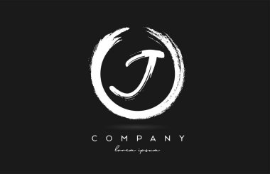 Siyah-beyaz J alfabe harfleri simgesi. Şirket ve şirket için dairesel vintage grunge tasarımı