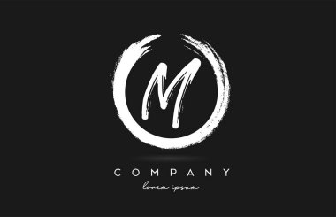 siyah ve beyaz M alfabe harfleri simgesi. Şirket ve şirket için dairesel vintage grunge tasarımı
