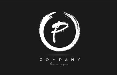 Siyah ve beyaz P alfabe harfleri simgesi. Şirket ve şirket için dairesel vintage grunge tasarımı