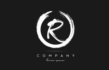Balck ve White R alfabe harfi simgesi. Şirket ve şirket için dairesel vintage grunge tasarımı