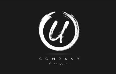 siyah ve beyaz U harfi alfabe simgesi. Şirket ve şirket için dairesel vintage grunge tasarımı