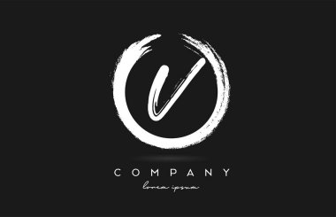 Balck ve beyaz V alfabe harfleri simgesi. Şirket ve şirket için dairesel vintage grunge tasarımı