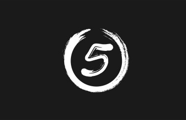 Siyah beyaz 5 numaralı logo simgesi. Şirket ve şirket için dairesel vintage grunge tasarımı
