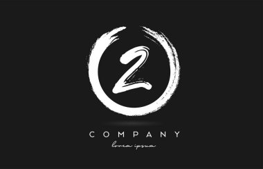 Siyah beyaz 2 numaralı logo simgesi. Şirket ve şirket için dairesel vintage grunge tasarımı