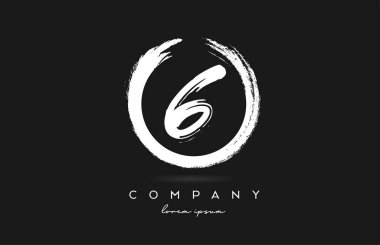 Siyah beyaz 6 numaralı logo simgesi. Şirket ve şirket için dairesel vintage grunge tasarımı