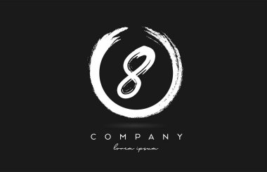 Siyah beyaz 8 numaralı logo simgesi. Şirket ve şirket için dairesel vintage grunge tasarımı