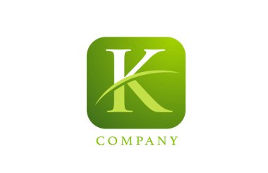 Şirket ve şirket için yeşil renkli K alfabesi harfi logosu. Yuvarlak kare dizaynlı. Uygulama ya da düğme simgesi olarak kullanılabilir
