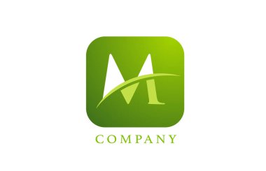 Şirket ve şirket için yeşil renkli M alfabesi harfi logosu. Yuvarlak kare dizaynlı. Uygulama ya da düğme simgesi olarak kullanılabilir