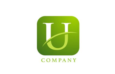 Şirket ve şirket için yeşil renkli U alfabesi harfi logosu. Yuvarlak kare dizaynlı. Uygulama ya da düğme simgesi olarak kullanılabilir