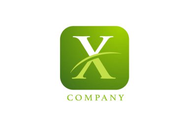 Şirket ve şirket için yeşil renkli X alfabesi harfi logosu. Yuvarlak kare dizaynlı. Uygulama ya da düğme simgesi olarak kullanılabilir