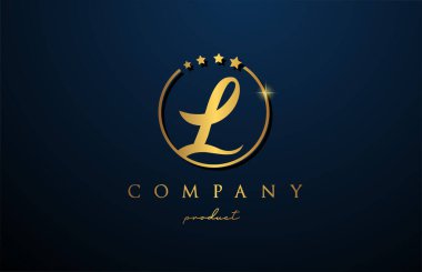Şirket ve şirket için altın rengi L lüks alfabe harfi logosu. Daireli altın yıldız tasarımı. Lüks bir marka için kullanılabilir. 