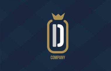 Şirket ve şirket için D kral alfabe harfi logosu. Mavi beyaz tasarım. Lüks bir marka için ikon olarak kullanılabilir. 