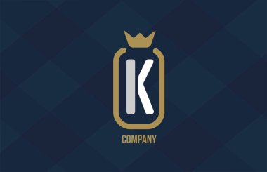 K King alfabe alfabesinin şirket ve şirket logosu. Mavi beyaz tasarım. Lüks bir marka için ikon olarak kullanılabilir. 