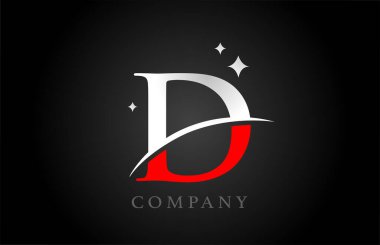 Şirket ve şirket için kırmızı ve beyaz renklerde D alfabesi harfi logosu. Yıldızlı yaratıcı tasarım. Logoti ya da damgalama için kullanılabilir.